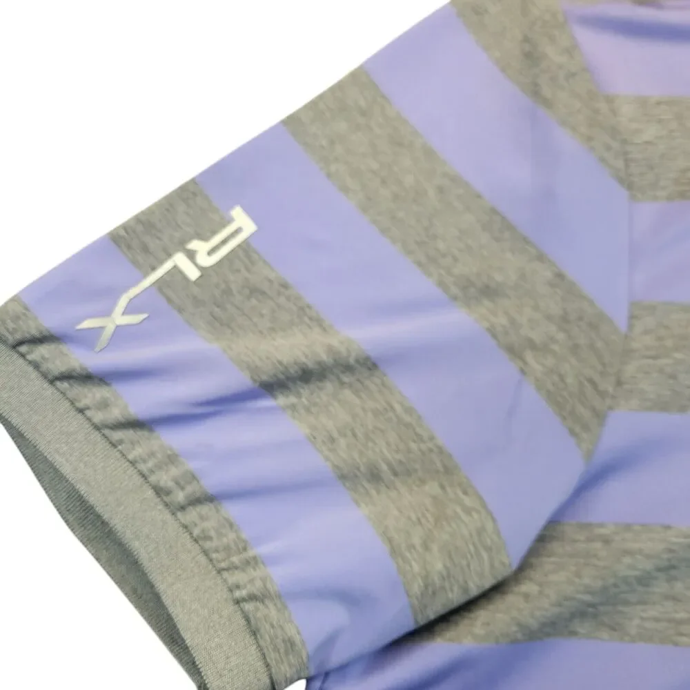 RLX Ralph Lauren Mens Polo XL Purple Gray Striped Golf Shirt BROADMOOR‎ Logo
